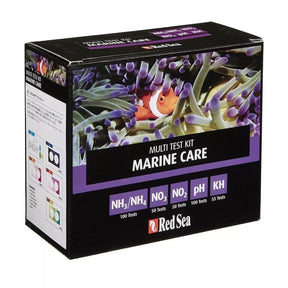 Red Sea Marine Care Test Kit box for pH, NO2, NH4, NO3, and alkalinity monitoring in marine aquariums.
