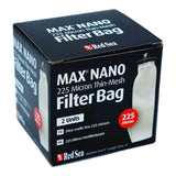 Red Sea Max Nano Replacement Filter Socks box featuring 2 units, 225 Micron Thin-Mesh for aquariums.