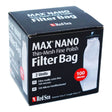 Red Sea Max Nano Replacement Filter Socks box featuring two fine mesh filter bags, each 100 micron, for aquariums.