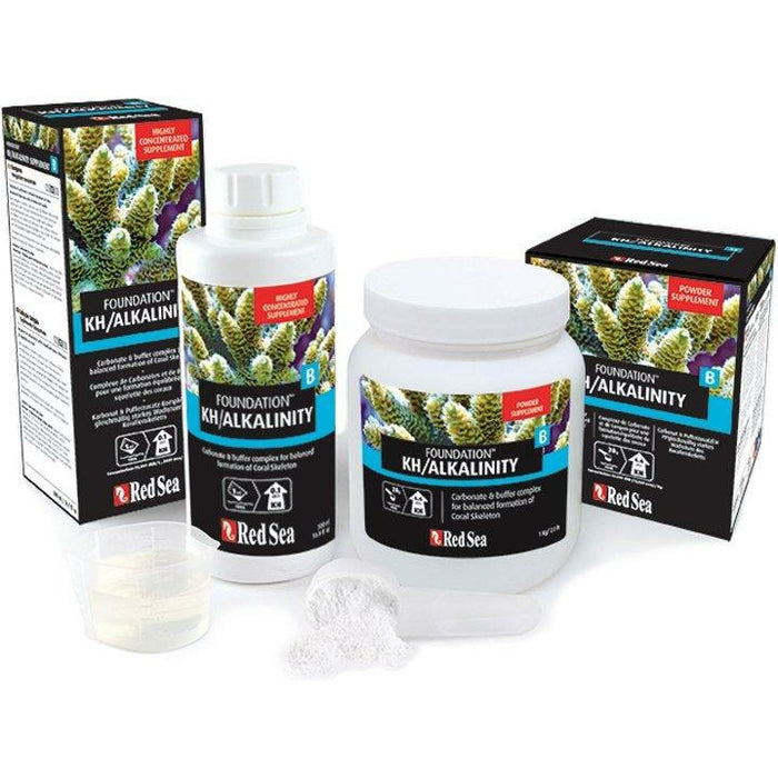 Red Sea Reef Foundation B Alkalinity product bottles and packaging for coral reef aquarium care.