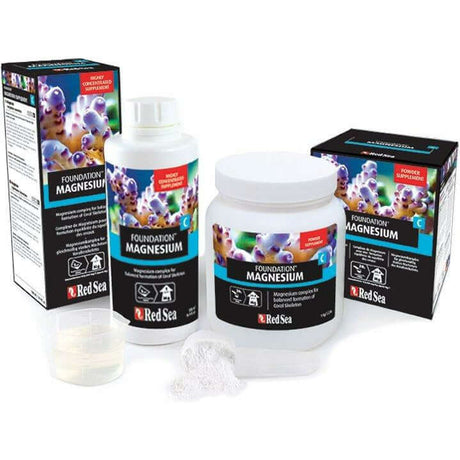 Red Sea Reef Foundation C Magnesium product bottles and packaging for healthy coral reef aquariums.