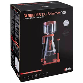 Red Sea Reefer DC Skimmer 900 box design showcasing smart, efficient, and self-leveling protein skimmer features.