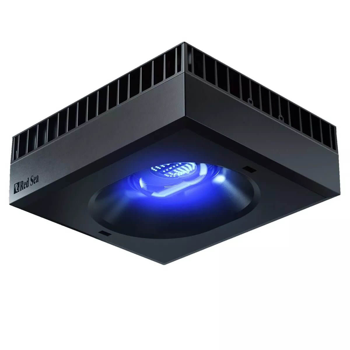 Red Sea ReefLED 160s Marine Light designed for optimal coral growth with a blue LED glow and efficient cooling system.