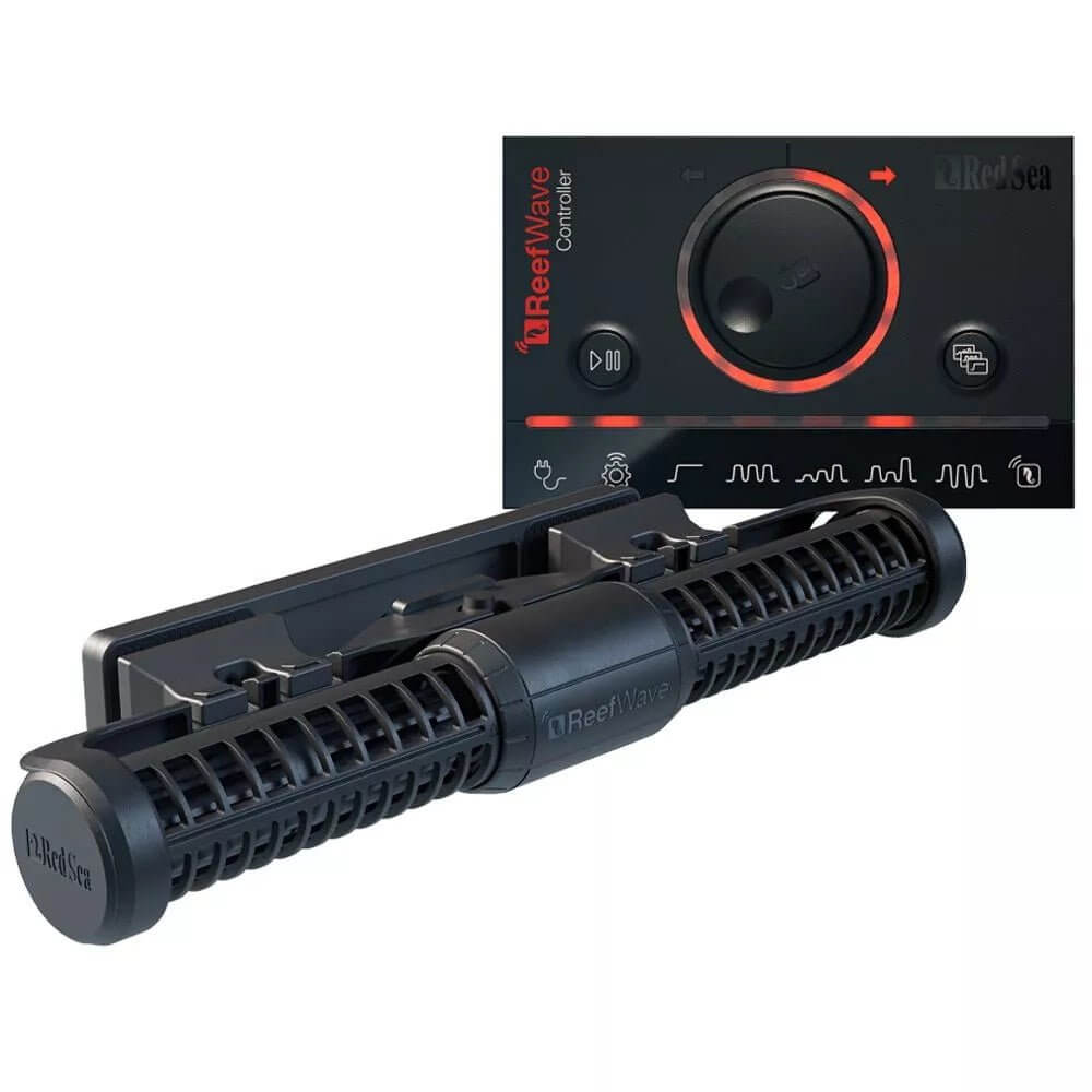 Red Sea ReefWave pump with controller featuring gyre flow technology for silent and efficient water movement.