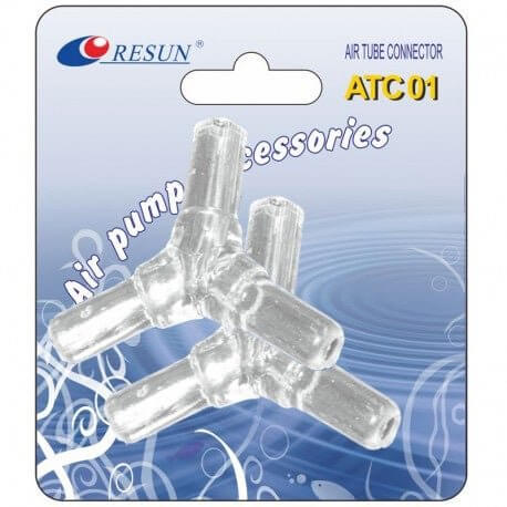 Resun Air Tube Connector 3 Way Y Shaped, 2Pcs for airline tubing, clear plastic design for air pump accessories.