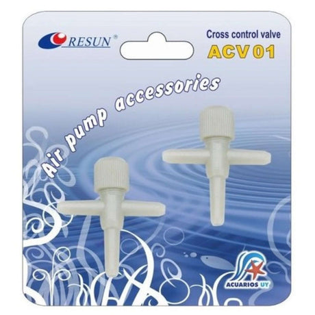 Resun Expandable Air Controller Cross Control Valve - 2pcs for airline tubing, efficient airflow management and aquarium accessories.