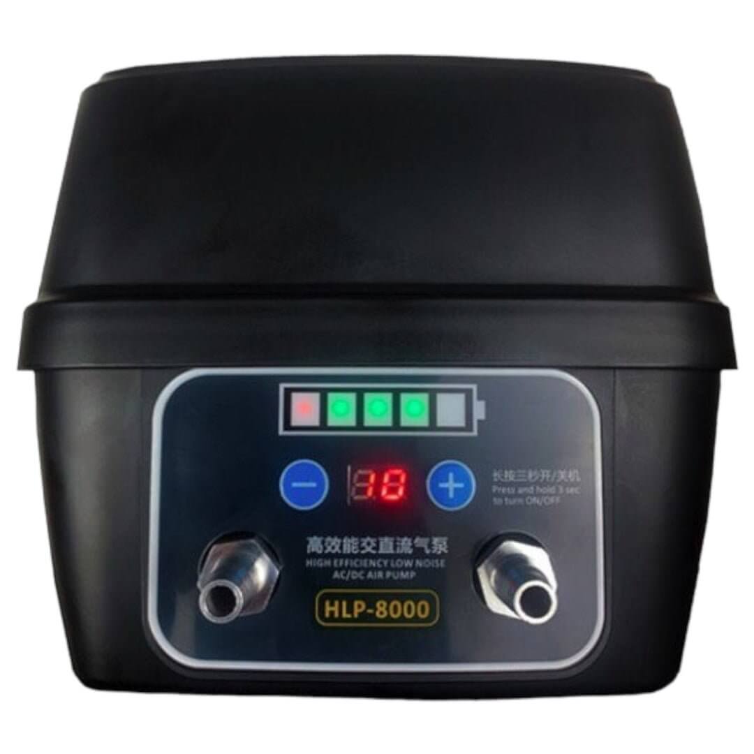 Resun Low Noise AC/DC Pond Air Pump with display panel for dual mode power supply and efficient air output.