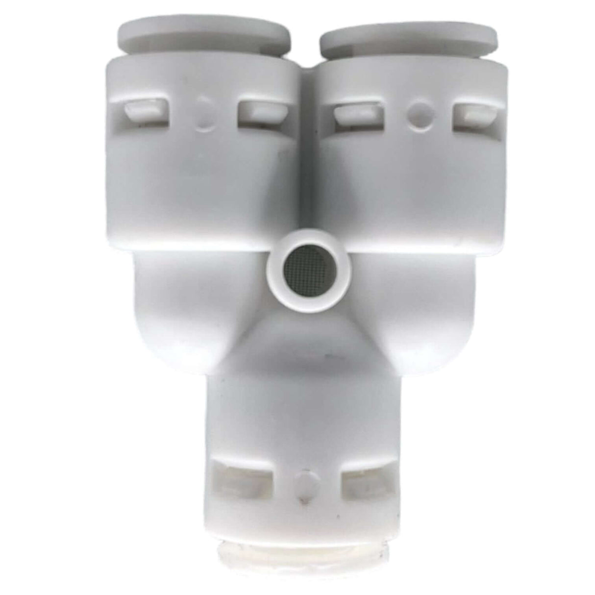 RO three-side tee fitting for water purification systems, designed for easy pipe connections and strong internal locking mechanism.