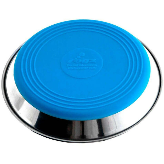 Rogz Anchovy Cat Bowl with blue silicone base and stainless steel design, ideal for comfortable feeding for cats.
