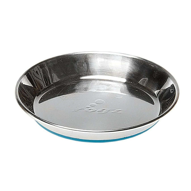 Stainless steel Rogz Anchovy cat bowl with non-skid silicone base, dishwasher safe for easy cleaning and mealtime enjoyment.