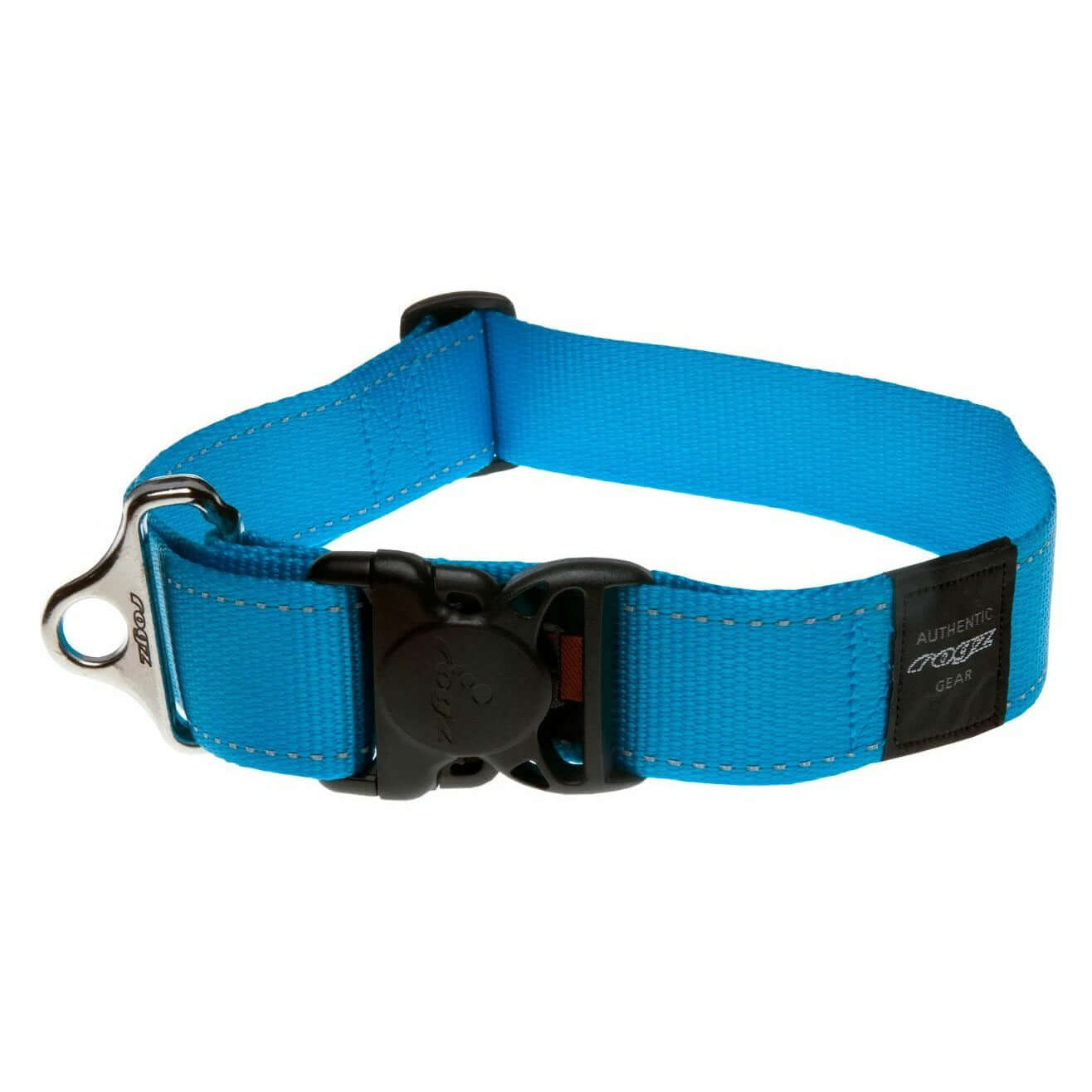 Rogz Classic Reflective Dog Collar in blue with ergonomic buckle and accessory D ring for ID tags. Suitable for everyday use.