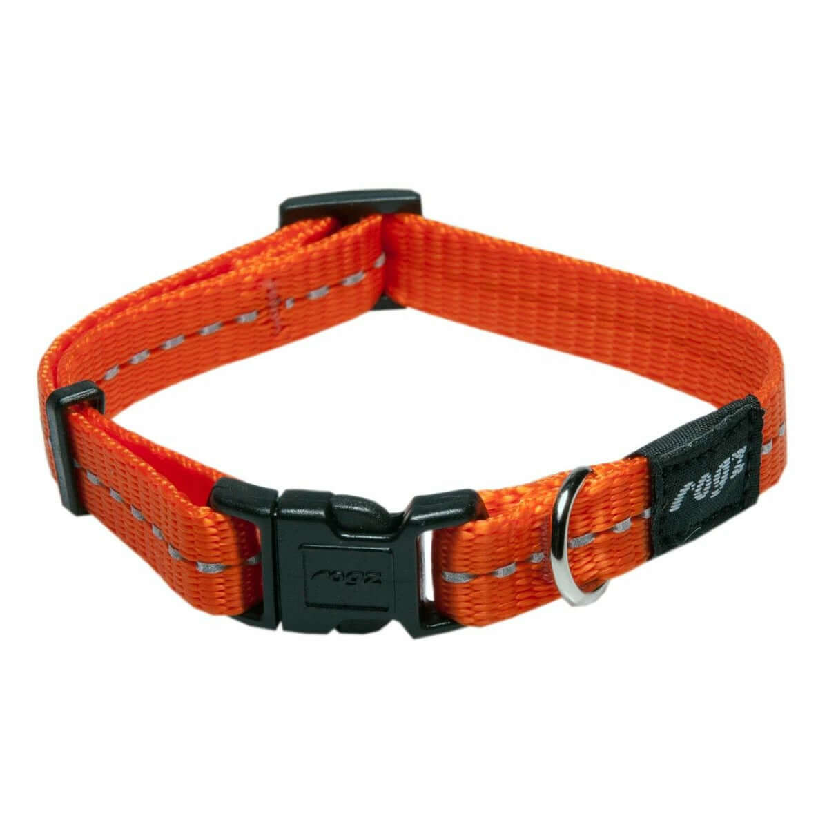 Rogz Classic Reflective Dog Collar in orange with ergonomic buckle and reflective stitching for night-time visibility.