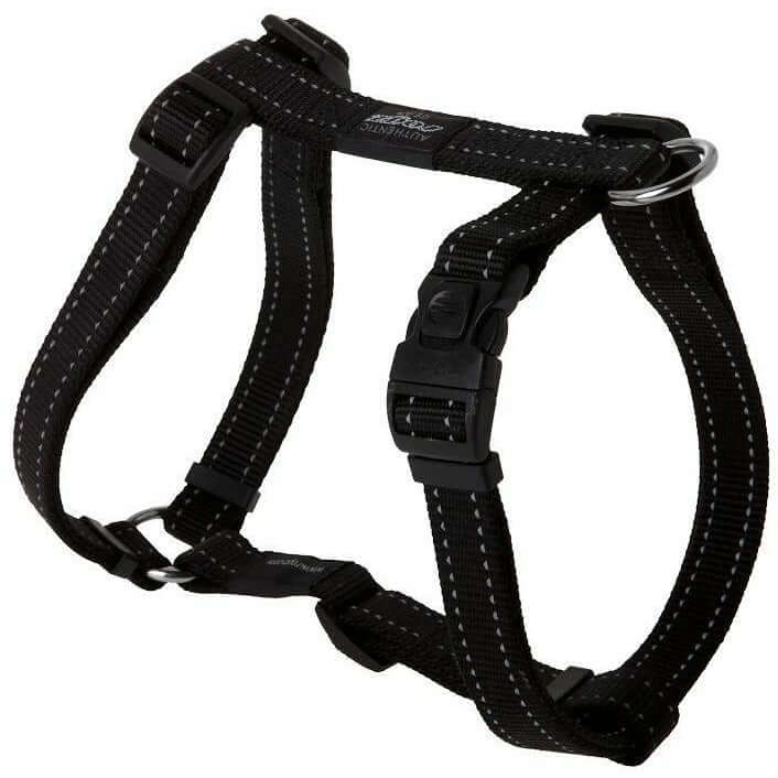Rogz Classic Reflective Harness in black with adjustable straps and reflective stitching for nighttime safety.