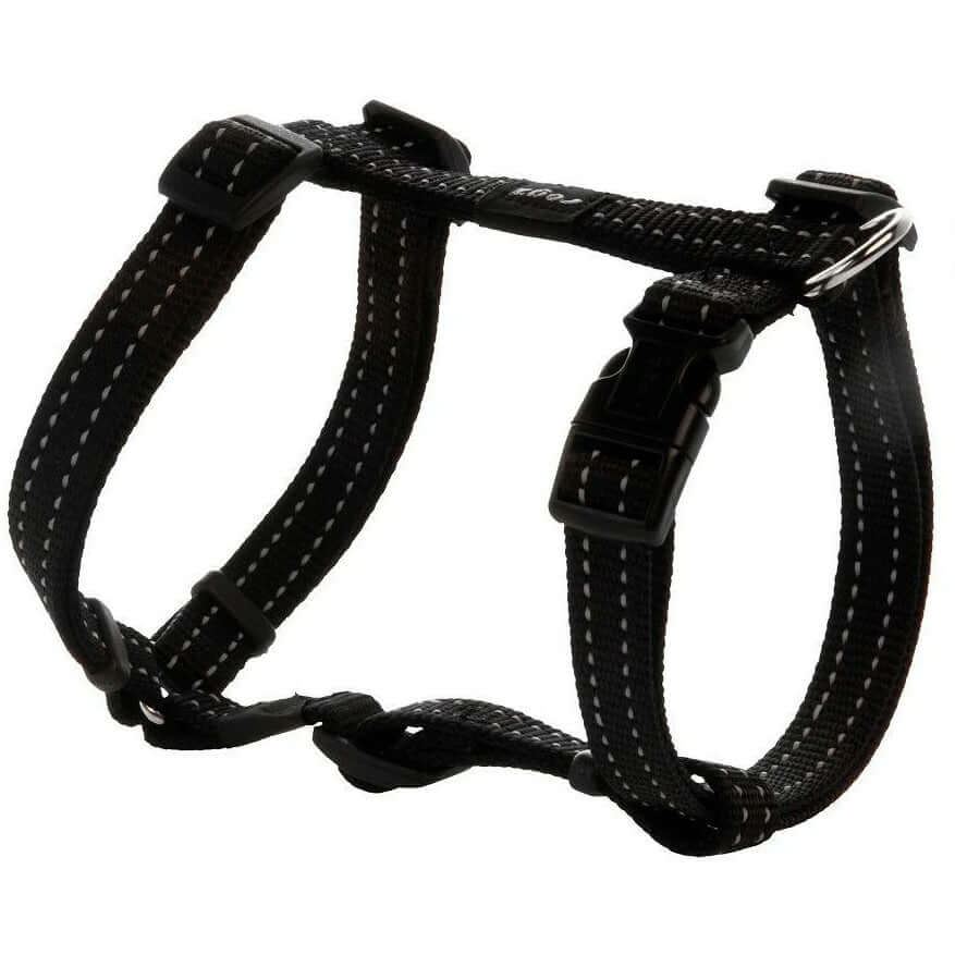 Rogz Classic Reflective Harness with adjustable straps and reflective stitching for safe dog walking at night.
