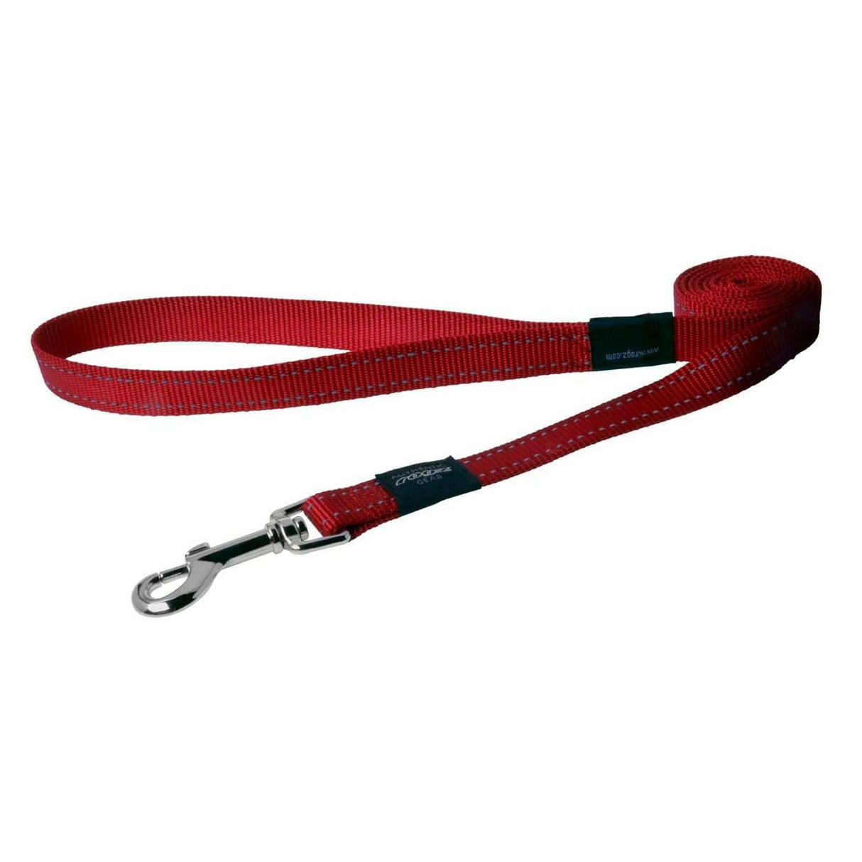 Rogz Classic Reflective Lead in red, featuring high-strength webbing and reflective stitching for visibility and durability.