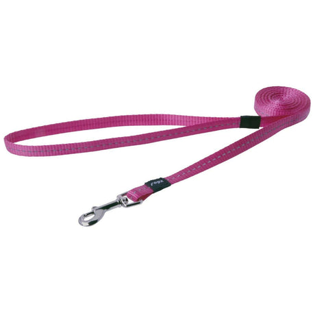 Rogz Classic Reflective Lead in pink, 11mm wide and 1.8m long, designed for durability and nighttime visibility.