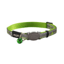 Rogz Night Cat Collar in vibrant green with reflective design, adjustable breakaway buckle, and bell for safety.