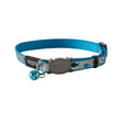 Rogz Reflecto Cat Collar in blue with reflective fish patterns and a breakaway clip for safety. Ideal for cats and kittens.