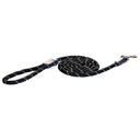 Rogz Rope Lead in black with reflective stitching for enhanced visibility and strength during dog walks.