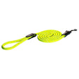 Bright yellow Rogz rope dog lead featuring reflective stitching for enhanced visibility and durability during walks.