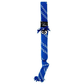 Blue Rogz Scrubz Dog Toy featuring a fun design with a rubber tube and playful fringe for engaging dental cleaning.