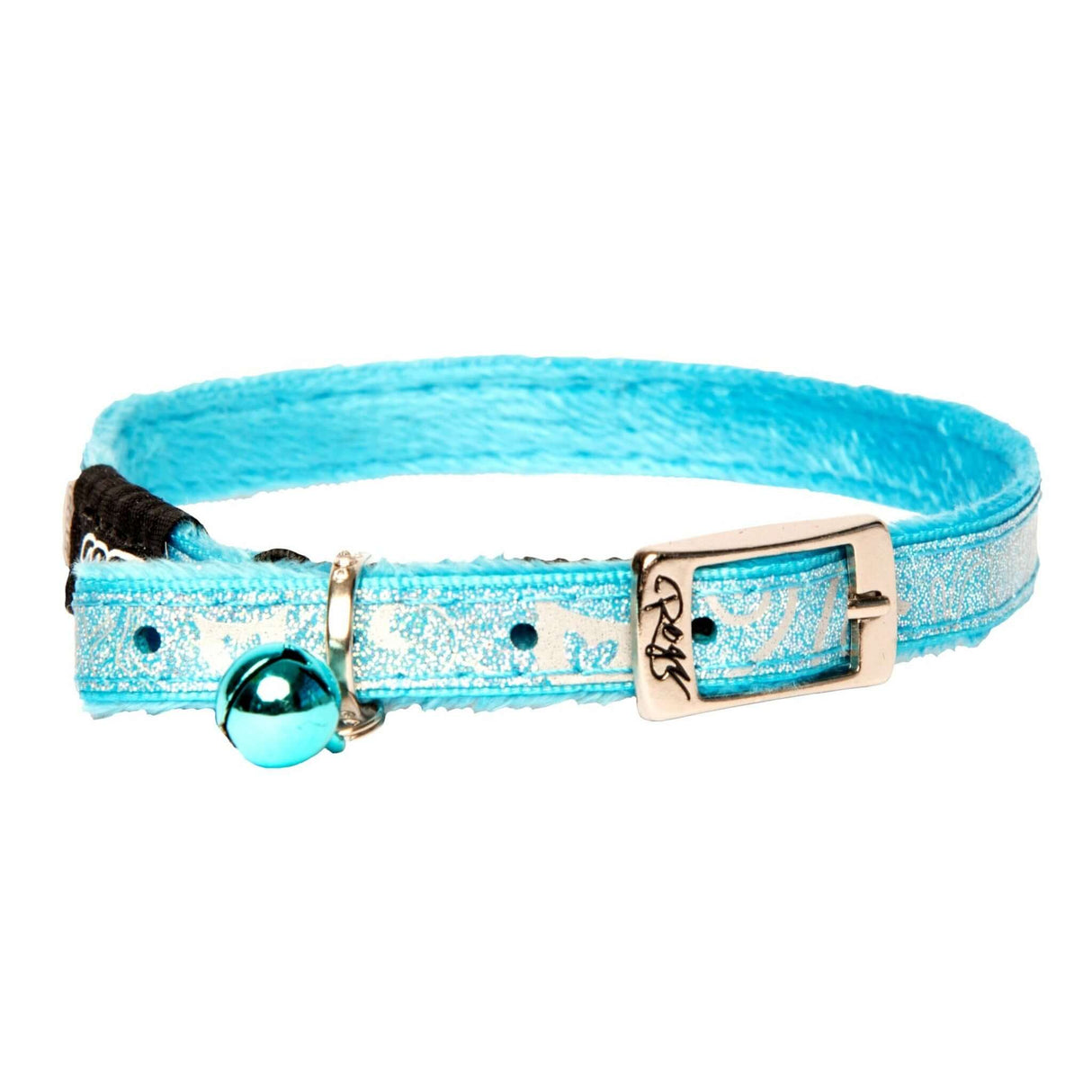 Rogz Sparkle Cat Collar in turquoise with adjustable design and removable bell, perfect for fashionable kittens.
