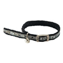 Rogz Sparkle Cat Collar with a black satin-weave design, adjustable metal pin-buckle, and removable silver bell.
