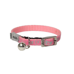 Rogz Sparkle Cat Collar in pink with removable bell and metal buckle, designed for kittens and adjustable for comfort.