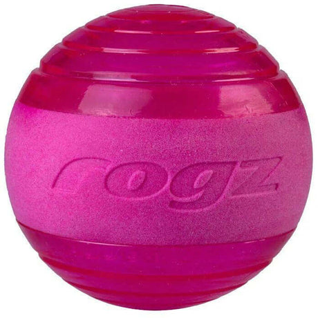 Rogz Squeekz Dog Toy in vibrant pink, featuring a two-toned design for playful fetch games and squeaky fun.