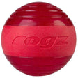 Rogz Squeekz dog toy ball in vibrant red color, designed for fun fetch games with squeaky sound and floating feature.