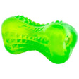 Bright green Rogz Yumz dog toy for improved oral care and treat dispensing, featuring Gum Massaging Technology.