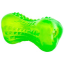 Bright green Rogz Yumz dog toy for improved oral care and treat dispensing, featuring Gum Massaging Technology.
