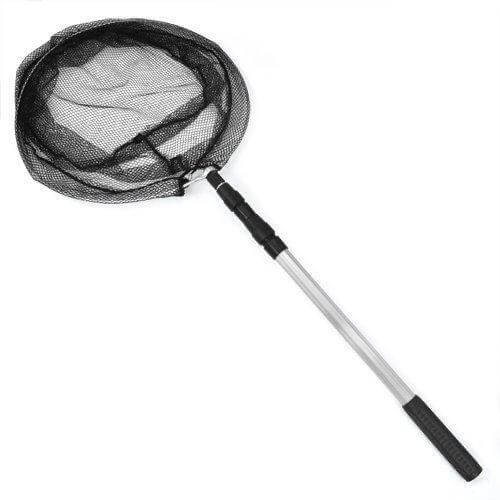 Round pond net with aluminum handle, lightweight and durable for fish handling and pond maintenance.