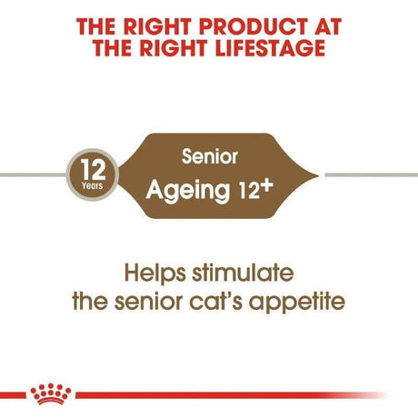Royal Canin Ageing 12+ cat food promotes appetite stimulation for senior cats aged 12 years and older.