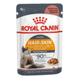 Royal Canin Hair and Skin Wet Pouch 85g for cats, promoting healthy skin, shiny coat, and ideal weight maintenance.