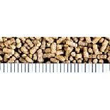 Saki-Hikari Fancy Goldfish Food pellets displayed against a ruler for size comparison, highlighting premium quality.