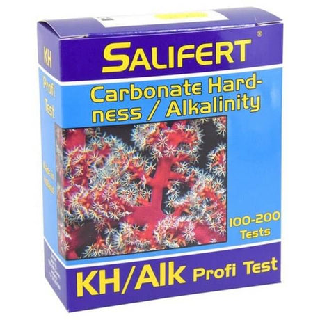 Salifert Alkalinity Marine Test Kit for carbonate hardness, suitable for 100-200 tests, ideal for coral and calcareous algae care.