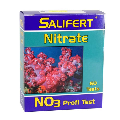 Salifert Nitrate Marine Test Kit packaging with coral image, designed for 60 nitrate tests in aquariums.