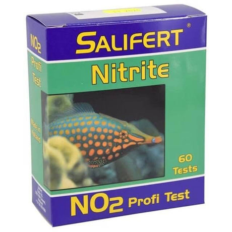 Salifert Nitrite Marine Test Kit packaging with colorful fish illustration, 60 tests for accurate nitrite measurement.