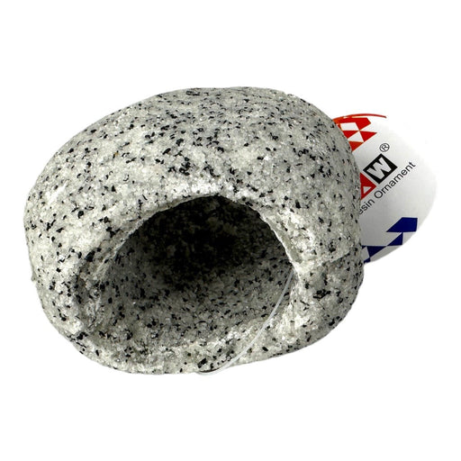 Small sand stone aquarium rock ornament with hole for fish shelter and exploration in aquatic environments.