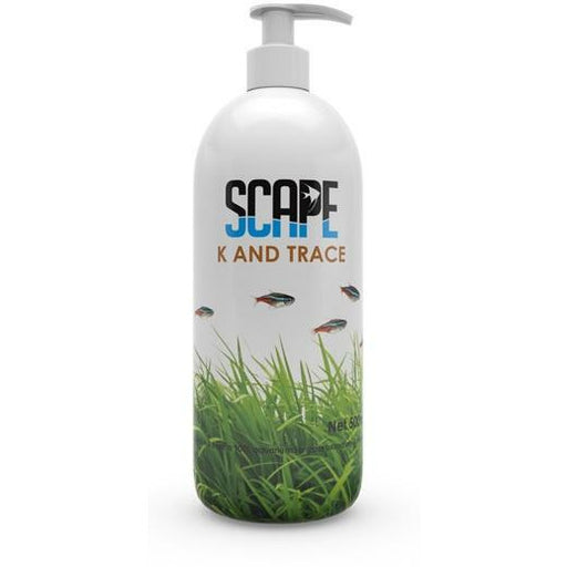 SCAPE K and Trace 500ml bottle designed for nourishing planted aquariums with potassium and essential trace elements.