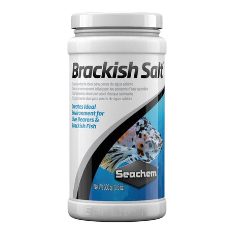 Seachem Brackish Salt 300g for livebearers and brackish fish, safe for plants, replicates natural aquatic environments.