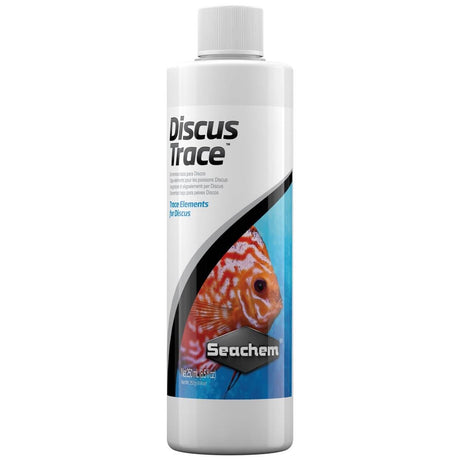 Seachem Discus Trace trace elements supplement for healthy discus fish growth and vitality in a bottle.