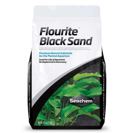 Seachem Flourite Black Sand substrate bag for planted aquariums, premium natural black gravel for aquatic environments.
