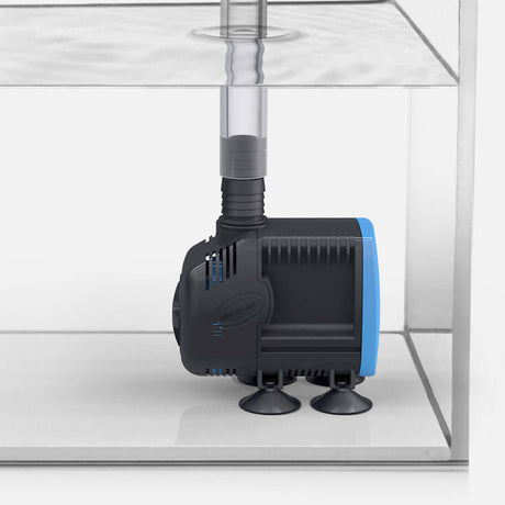 Seachem Impulse Pump submerged in water, showcasing its energy-efficient design for aquariums and fountains.