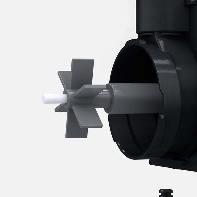Close-up of Seachem Impulse Pump's impeller and housing, showcasing its energy-efficient design for aquariums.