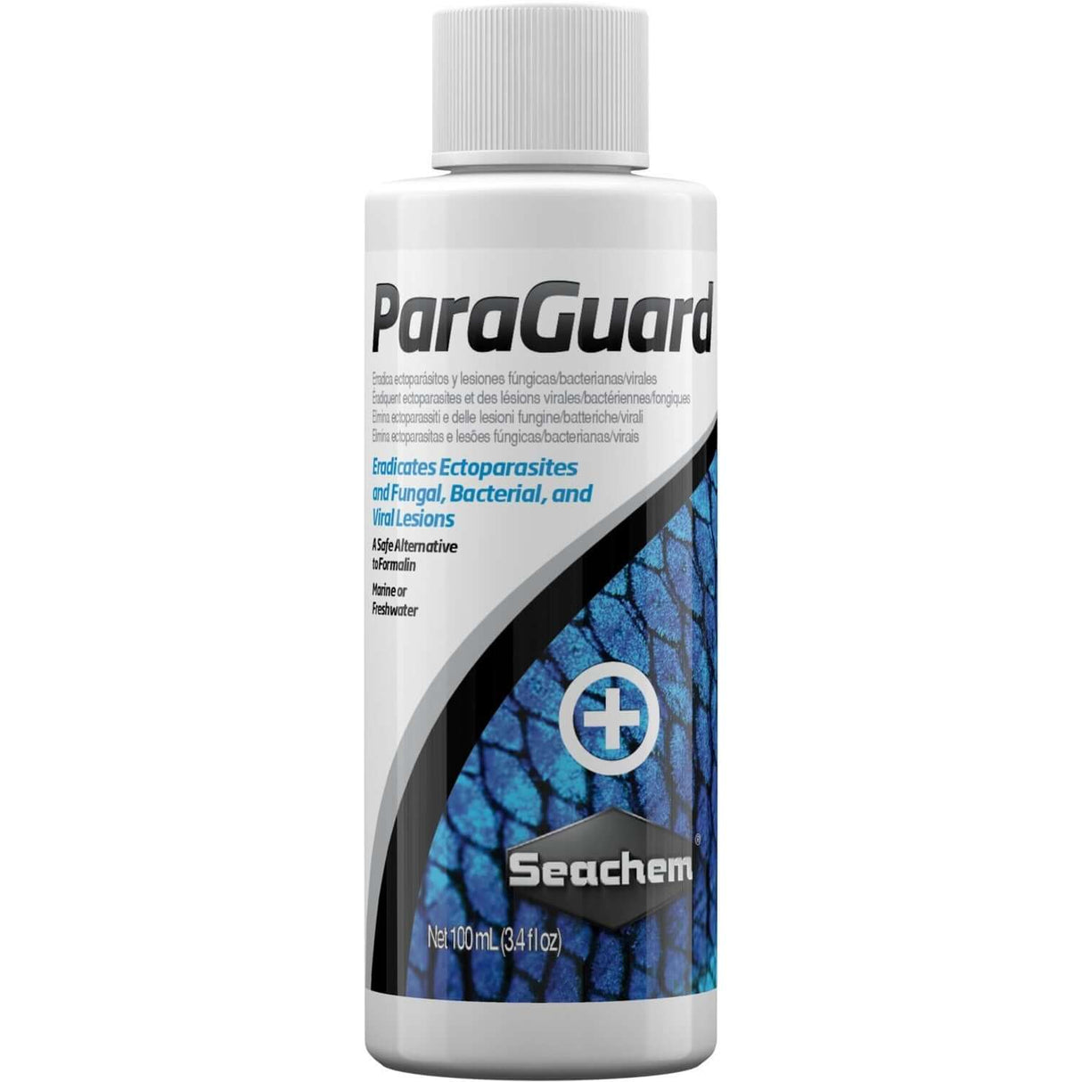 Seachem ParaGuard bottle for treating ectoparasites, fungal, bacterial, and viral lesions in fish. Safe for bio-filters.