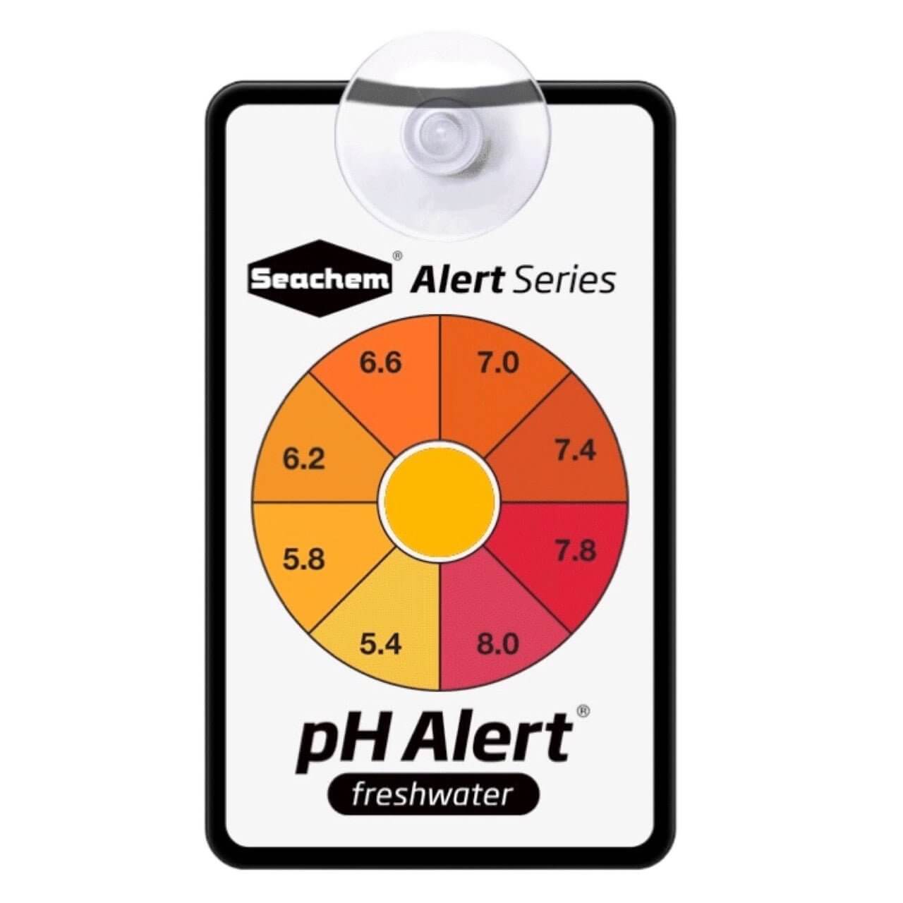 Seachem pH Alert device for freshwater aquariums, displaying color-coded pH levels from 5.4 to 8.0 for continuous monitoring.
