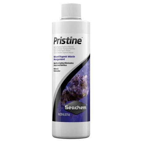 Seachem Pristine bottle, natural organic waste management for marine and freshwater aquariums.