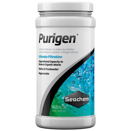 Seachem Purigen filtration product for marine and freshwater, offering high organic waste removal capacity.